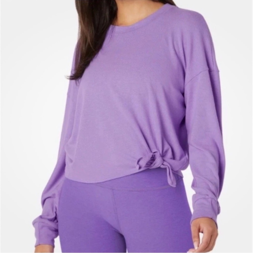 Beyond Yoga Smarten Up Pullover Sweatshirt Womens XL Purple Tie Waist Crewneck